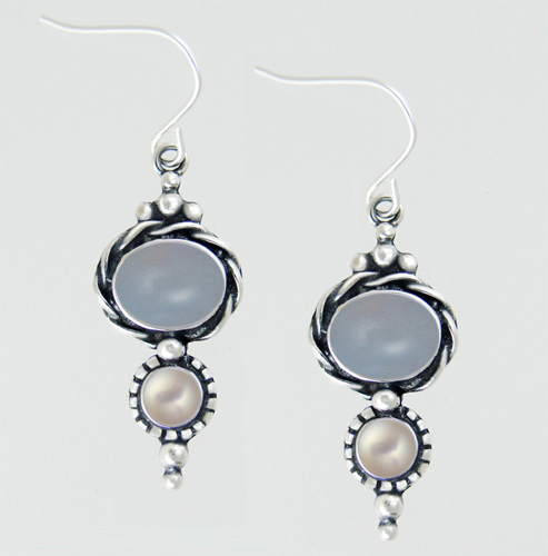 Sterling Silver Drop Dangle Earrings With Chalcedony And Cultured Freshwater Pearl Sterling Silver Drop Dangle Earrings With Chalcedony And Cultured Freshwater Pearl